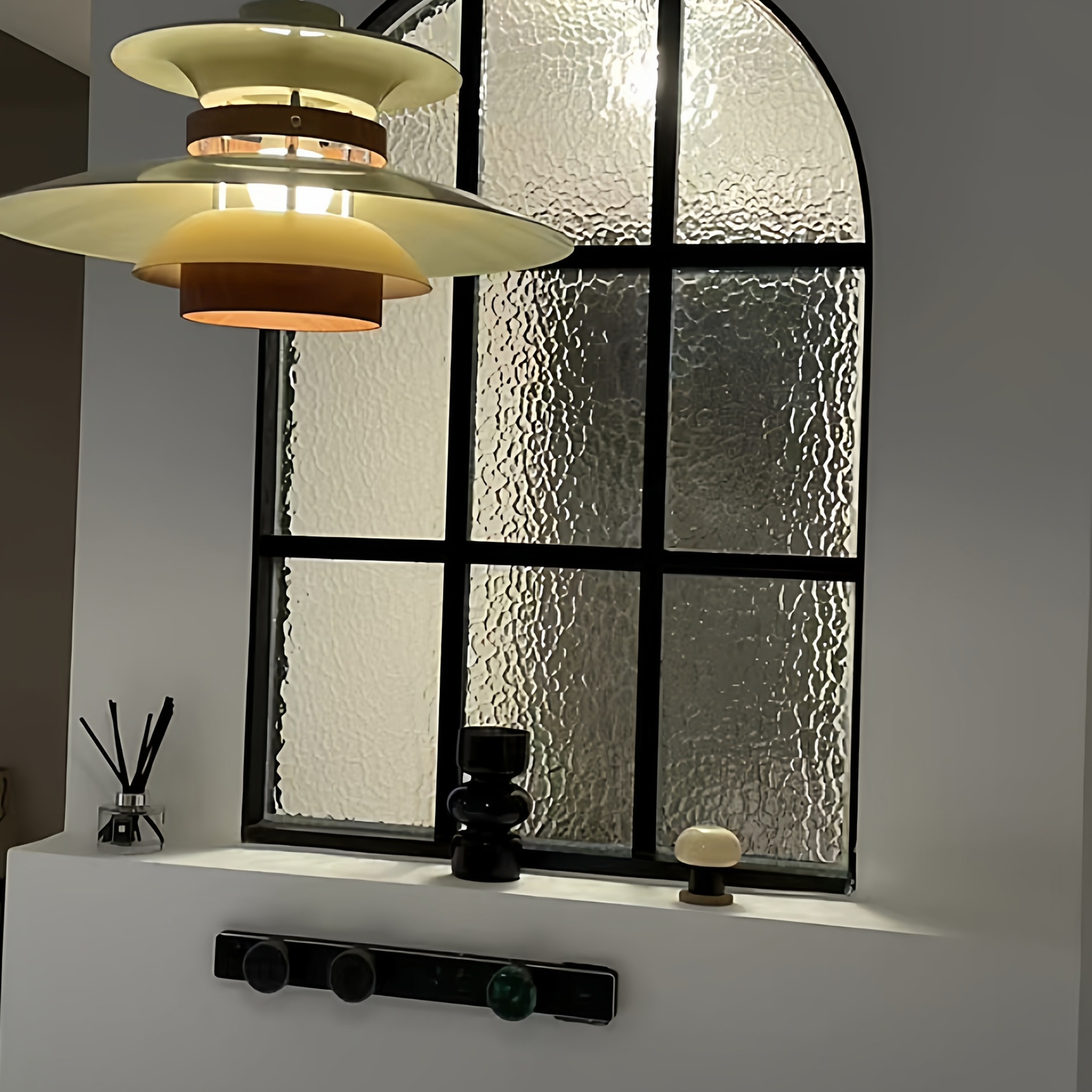 French-Style Retro Wrought Iron Fake Window Aluminum Alloy Arched Partition Wall Entrance Foyer Arc Fixed Partition Light Window