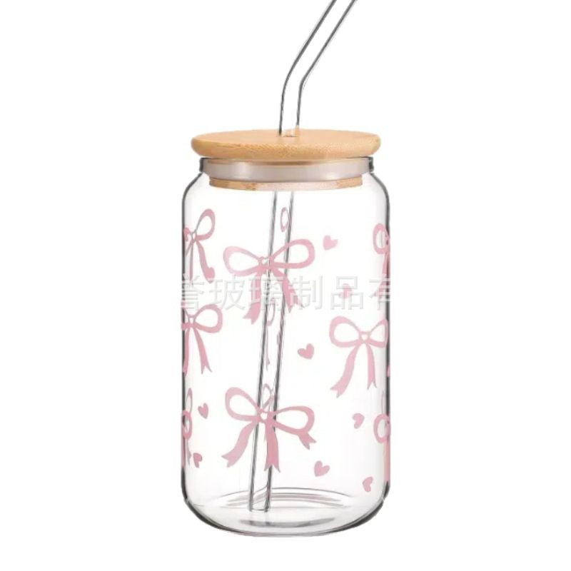 Amazon Coke Cup Bamboo Lid Straw Glass Cyber Red Glass Water Cup temu Cross Border 16oz Beer Coffee Cup