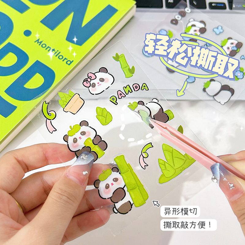 Cute PET panda stickers cartoon PET stickers children's DIY Goka hand account stickers waterproof water cup mobile phone stickers