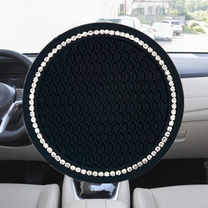 Car Coaster Cross-border Diamond Water Coaster Silicone Anti-slip Mat Cup Soft Glue Rhinestone Creative Car Coaster Supplies