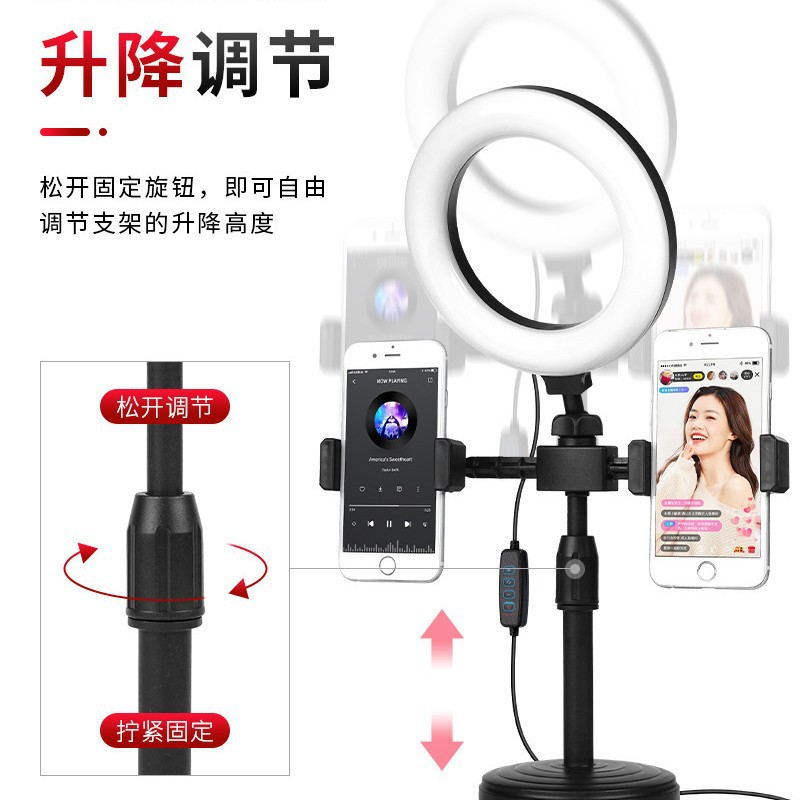 Mobile Phone Stand Desktop Live Streaming Fill Light Shooting Support Stand for Influencer Selfies and Beauty Photography with Dual Camera Position