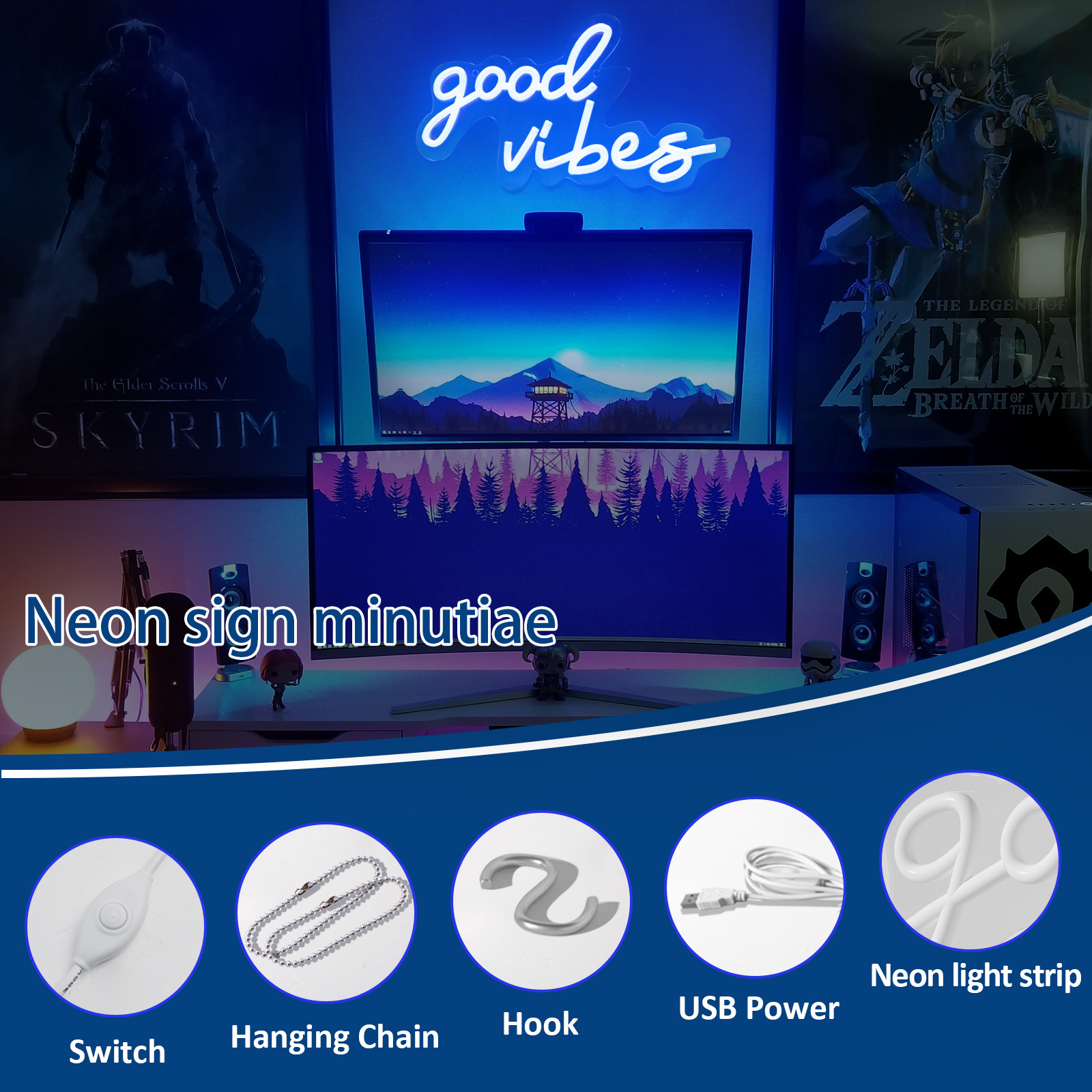 Amazon Neon Sign Good Vides Acrylic Neon Light Good Atmosphere Live Broadcast Room Decoration Background Wall