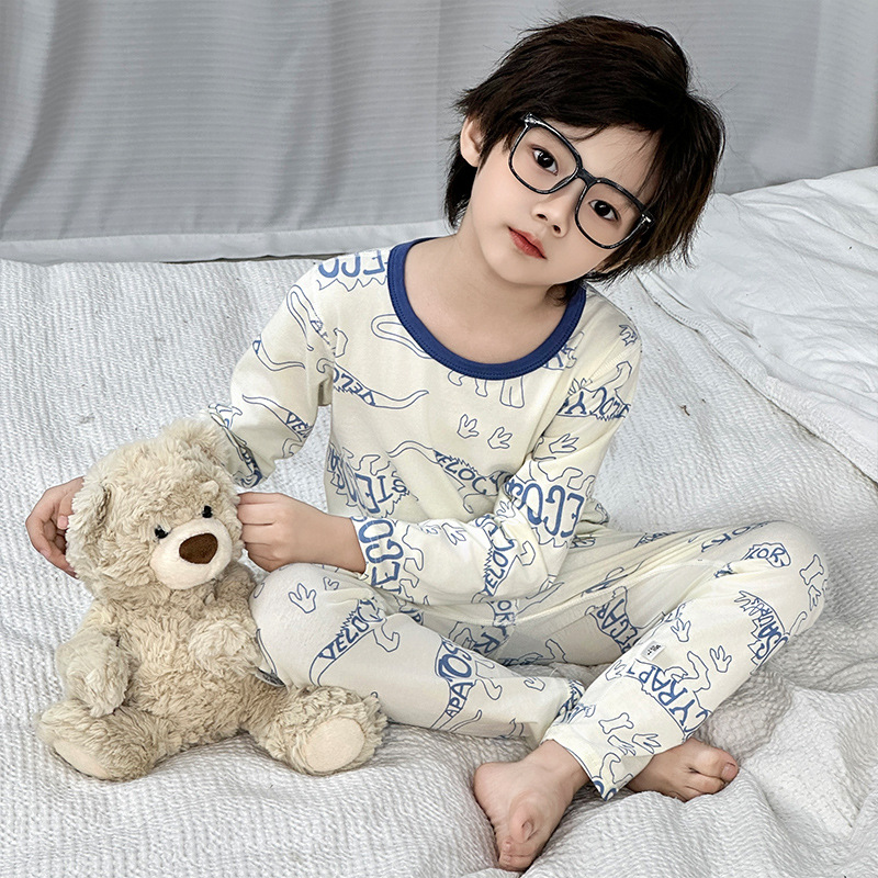 Autumn and Winter New Kidsren's Pajamas Set Autumn Clothes and Autumn Trousers Boneless Lycra Boys and Girls Pure Cotton Category a Home Clothes