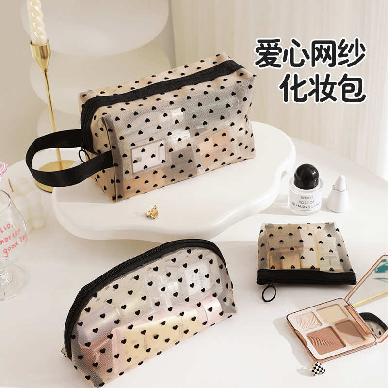 New Heart Cosmetic Bag Satchel Large Capacity Mesh Cosmetics Bag Women's Ins Style Satchel Travel Compact Toiletry Bag