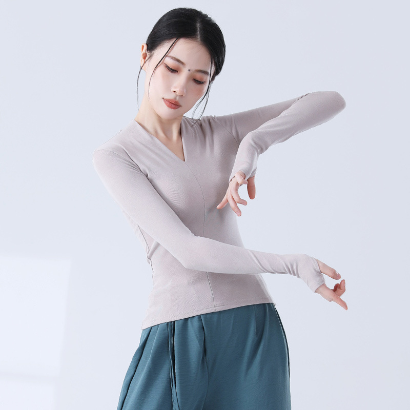 Modern Dance Body Training Suit Slim Temperament V-Neck Long Sleeve Sleeve Finger Chinese Classical Dance Slim Top