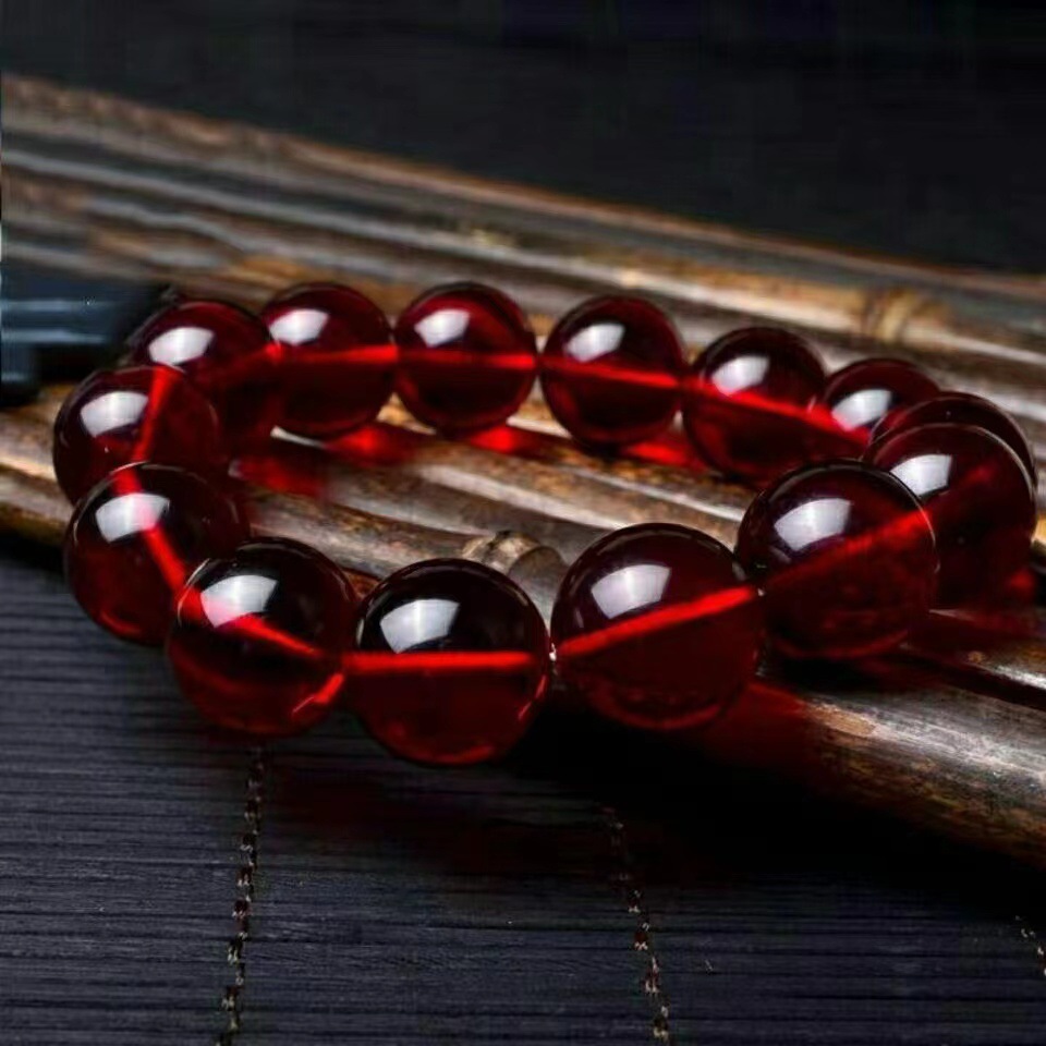 Selected Burmese Bloodshot Beeswax Single Circle Bracelet Amber Round Bead Bracelet Buddha Bead Men's and Women's Necklace Bracelet Natural