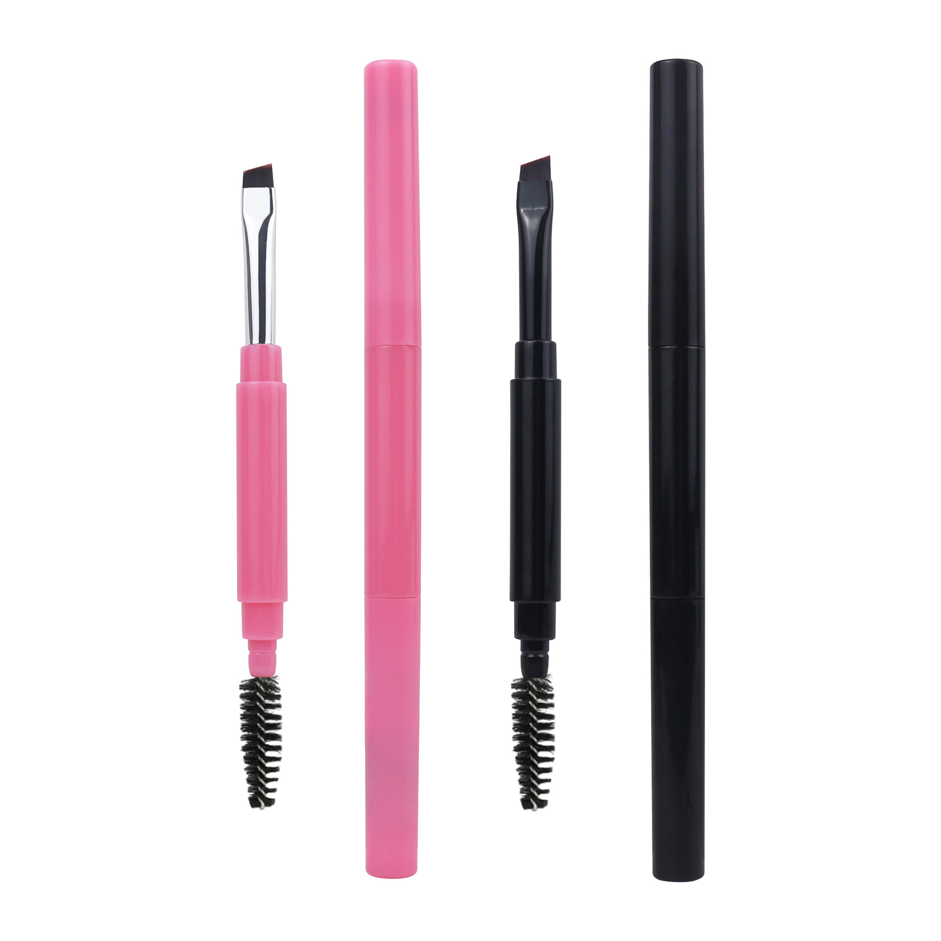 Double-Ended Eyebrow Brush with Cover, Flat-Head Beveled Soft-Bristled Blade Brush, Grafted False Eyelashes, Eyebrow Combing, Tower-Shaped Spiral Brush