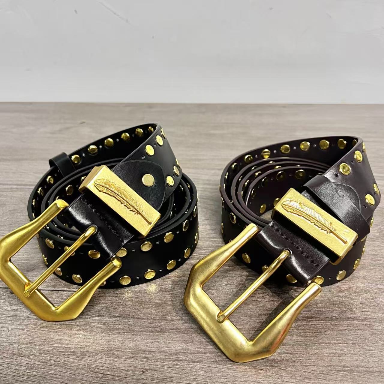 Copper Buckle Copper Rivet Punk Motorcycle Style Belt Men's Belt Pin Buckle