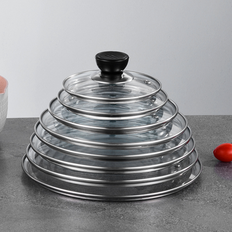 Factory Direct Supply G-shaped Tempered Glass Lid Wholesale Stainless Steel Round Household Soup Pot Wok Glass Lid Explosion-proof