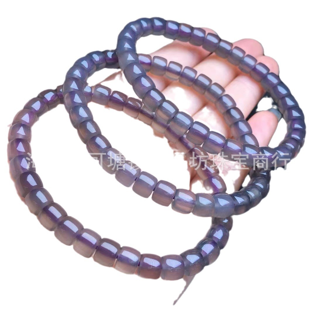 Natural Grey Agate Straight Cut Barrel Bead Bracelet Single Circle Bracelet diy Smoky Purple Agate Literary Play Men's and Women's Couples