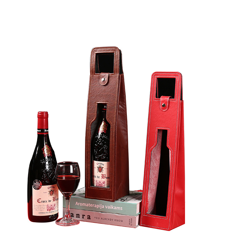 High-end red wine box packaging single double pack with wine set wine packing box leather box in stock red wine leather box