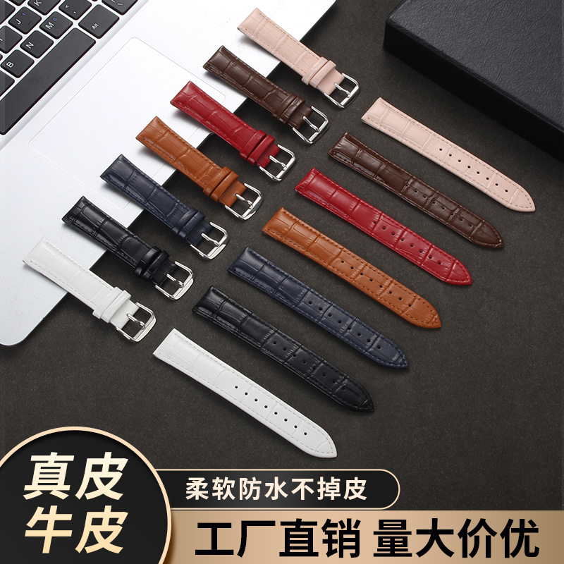 Genuine Leather Bamboo Crocodile Watch Strap Soft Calfskin Thin Band Wristband Waterproof Pin Buckle Leather Strap Chain