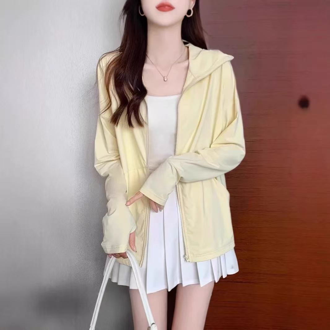Ice Silk Sun Protection Clothing for Women in Summer, New Korean Style Loose Hooded Cardigan, Driving Sun Protection Clothing Jacket 1