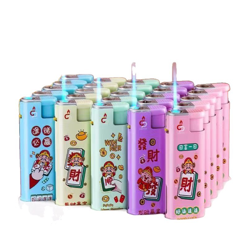 Hong Kong Brand 2020 High-End Metal Windproof Straight-Through Lighter Hong Kong Brand Metal Flame Blue Straight-Through Lighter