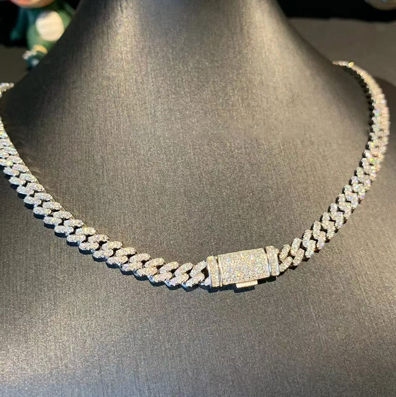 Pt950 Platinum Cuban Necklace Laboratory-Grown Diamond 14mm Cuban Full Diamond Necklace Men's Hip-Hop European and American Cross-Border