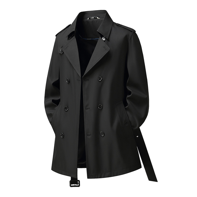 7985-Double-Breasted Mid-Length Windbreaker Men's British Style Outwear Autumn and Winter Lace-Up Jacket