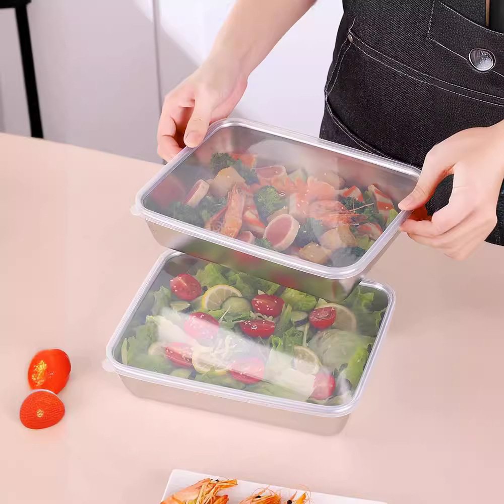 Stainless steel flavor box small lunch box kitchen storage box outdoor picnic lunch box food preparation square box Japanese crisper