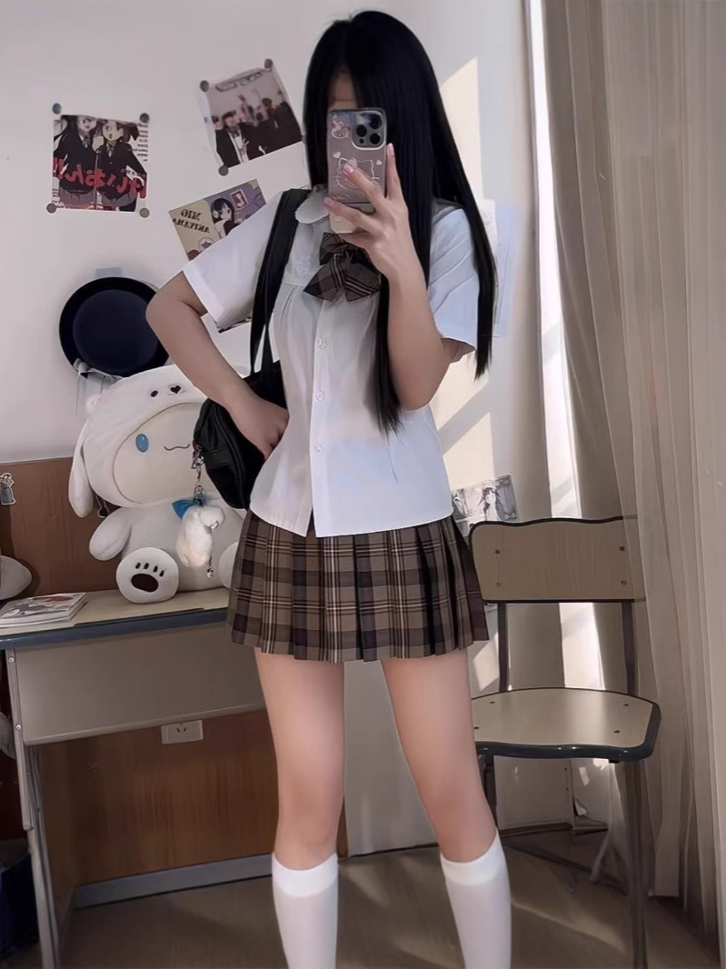 Hot Item [Small Brown Same Style] Genuine Jk Uniform Plaid Skirt Same Style Preppy Skirt Pleated Skirt Slimming Look and Wrinkled