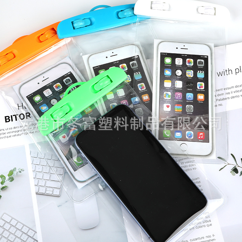 Color clip PVC mobile phone waterproof bag HD double-sided transparent hanging neck seal clip swimming sports printable LOGO