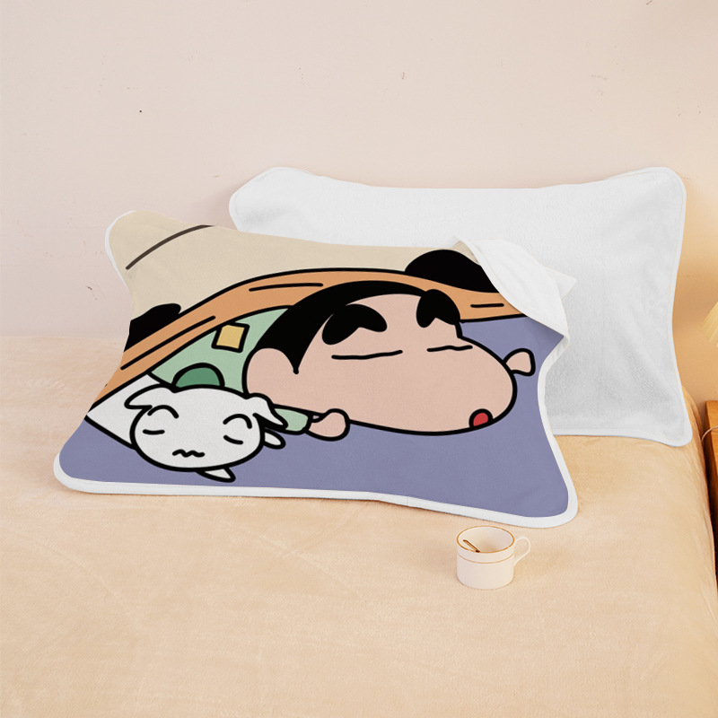 Crayon Small New Baby Skin Fleece Pillow Towel Caraton Pillow Hijab Thick Double-sided Fleece Pillow Towel Children's fleece-lined Pillow Hijab Cover