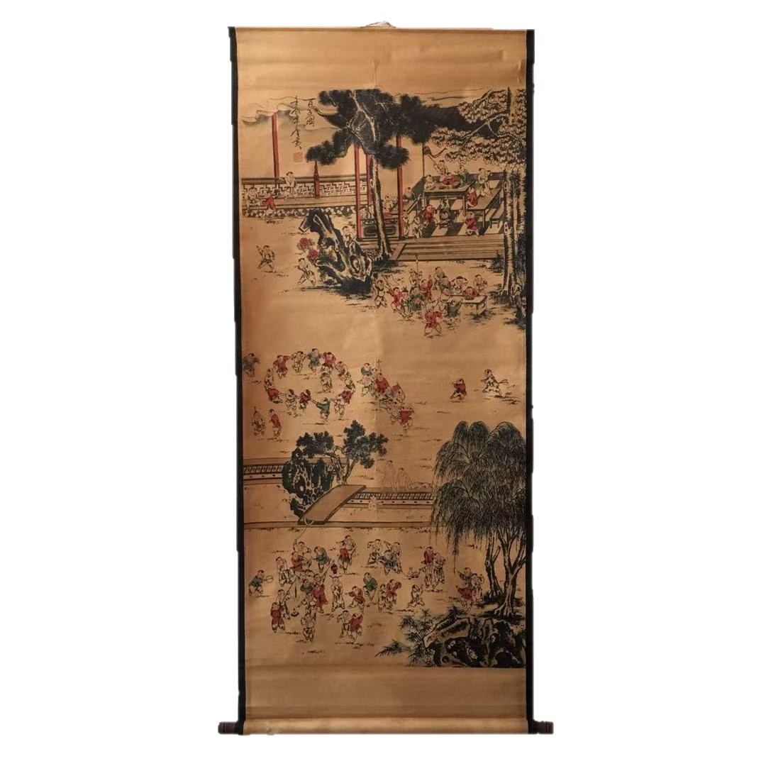Antique Wholesale Old Living Room Decoration Central Hall Painting Calligraphy and Painting Tang Yin Landscape Figures Flowers and Birds Eight Immortals Crossing the Sea Hanging Painting