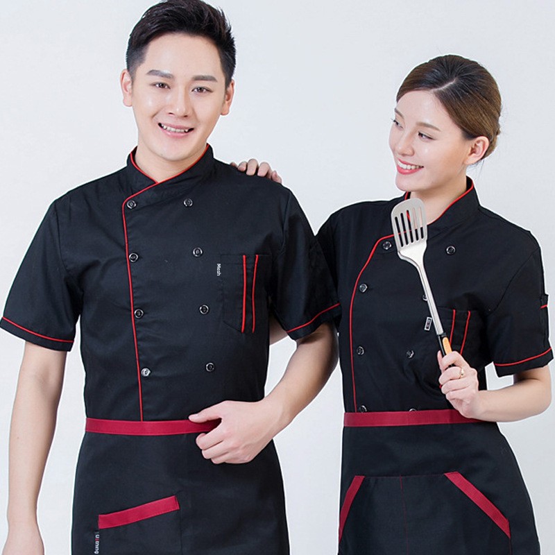 Chef Clothes Short Sleeve Summer Breathable Kitchen Canteen Kitchen Clothes Catering Hot Pot Restaurant Red Chef Work Clothes Men