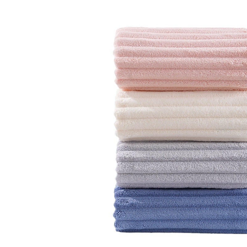 Candy Velvet Towel Extra-large Thickened Coconut Milk Strip Coral Velvet Bath Towel Skin-friendly Absorbent Quick-drying Adult Beach Towel