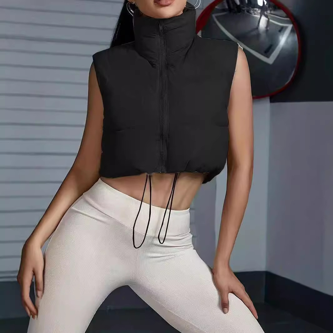 Новая женская одежда осень-зима, кросс-бордерный жилет из хлопка с коротким стоячим воротником и шнуровкой, универсальная мода