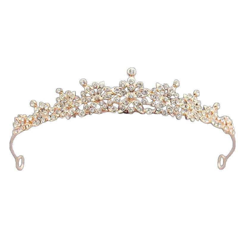 Cross-Border European and American Style Bridal Alloy Flower Pearl Crown Hair Crown Wedding Party Hair Crown Accessories Wholesale