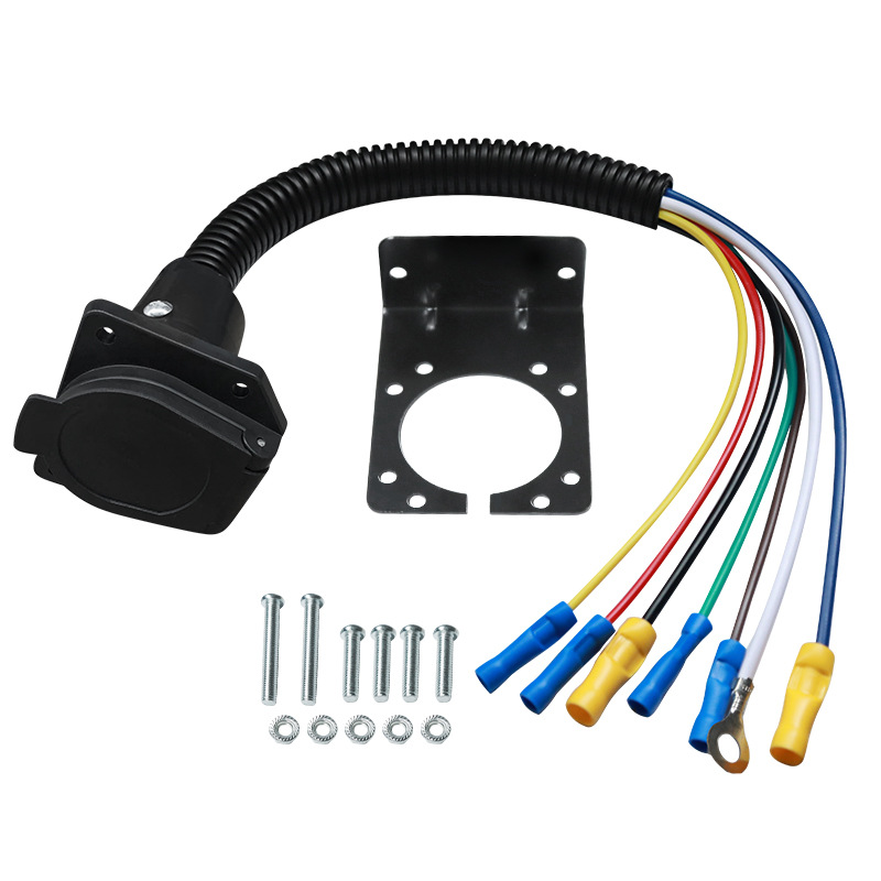 7-Pin Rv Socket Connection Cable with Bracket American Truck Connector Multi-Function Trailer Extension Wire Harness Plug