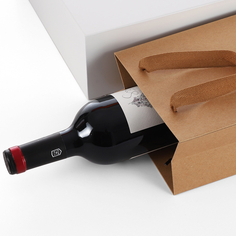 Paper Bag Wine Bag Fashion Wine Bag Single and Double Thickened Gift Portable Paper Bag Packaging Bag Kraft Paper Black