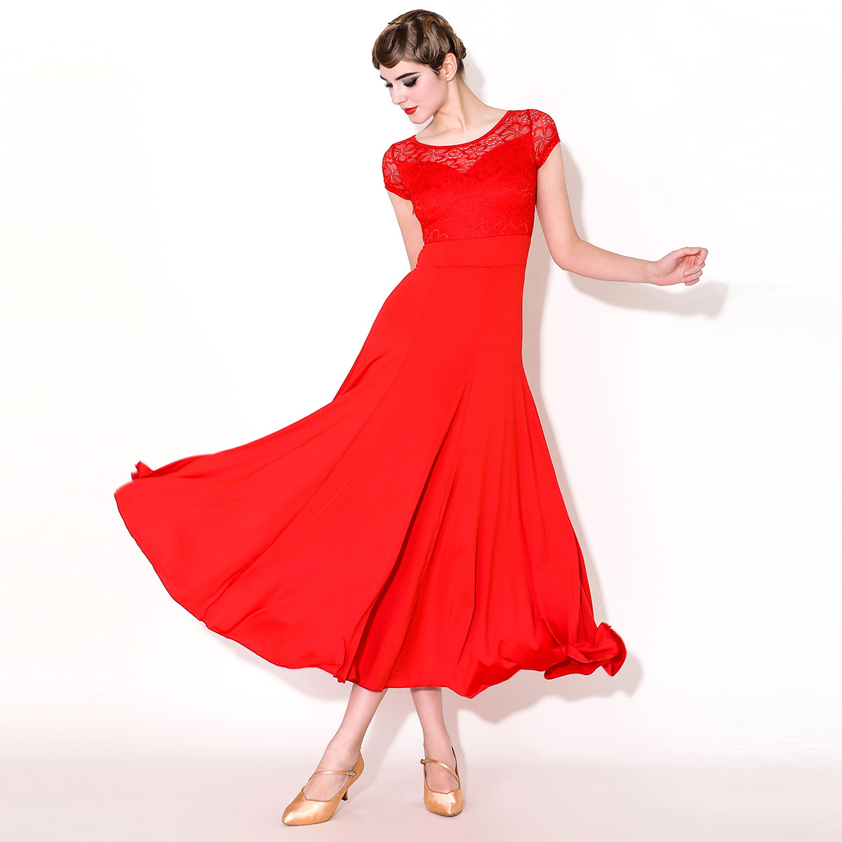 Meiyu Adult New Modern Dance Short-Sleeved Dress My935 Lace Ballroom Dance Clothing for Socializing