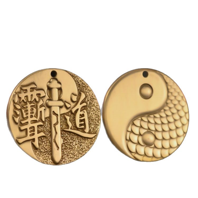 Pure Copper Taoist Tai Chi Bagua Protective Keychain Pendant Necklace Round Plate Zifu Tai Chi Diagram Yu Jie Er