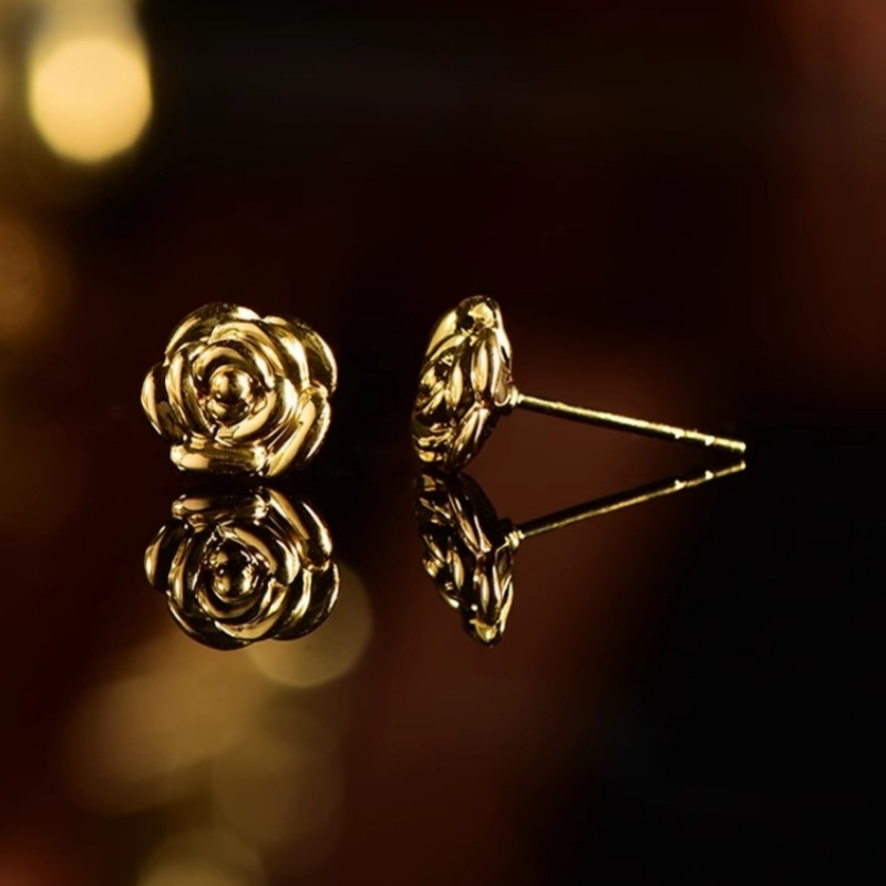18K Gold Rose Flower Earrings Au750 Gold Three-Dimensional Flower Earrings for Women Trendy Fashion Mother-Of-Pearl Wholesale Jewelry
