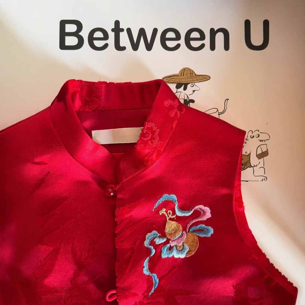 Жилет для детей, имитация бархата, весенний и осенний китайский стиль, новый год, тонкий жилет