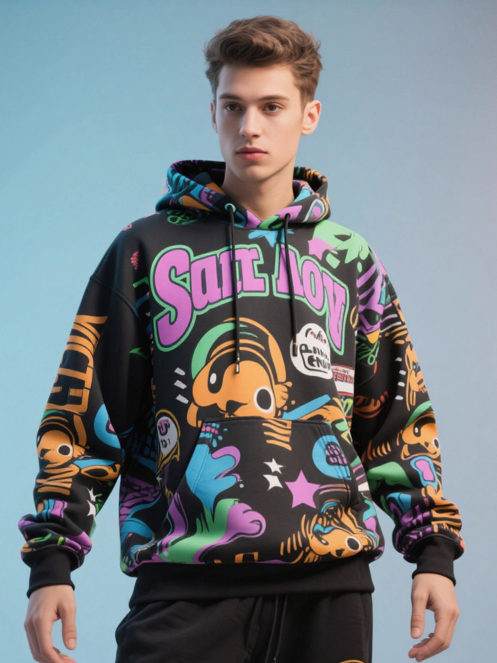 Full-Body Digital Print Sweatshirt Custom Cross-Border European and American Style Sublimation Men's Pullover Hoodie Fleece Top