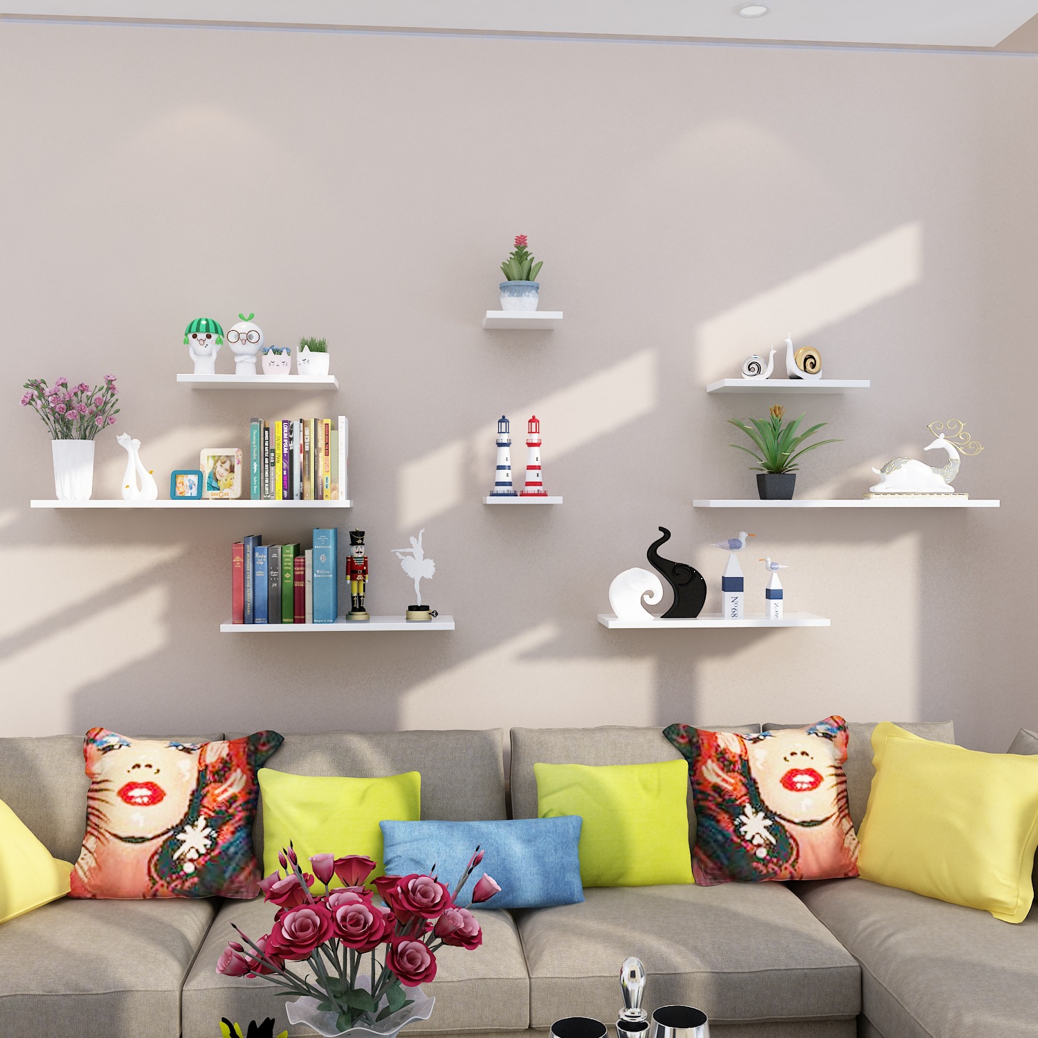 Free Shipping Wall Shelf Living Room Jewelry Rack Wall Shelf Bookshelf Bedroom Wall Hanging Partition Storage Laminate