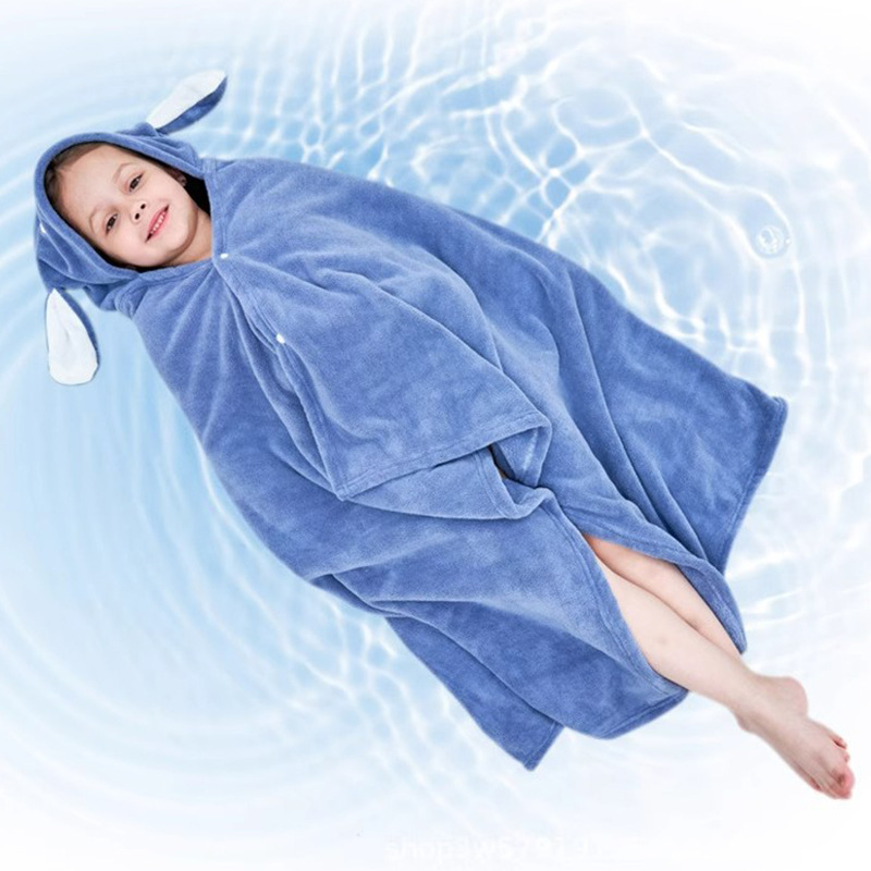 Cartoon embroidered coral fleece bath towel can be worn bathrobe baby hat cape soft absorbent bath towel