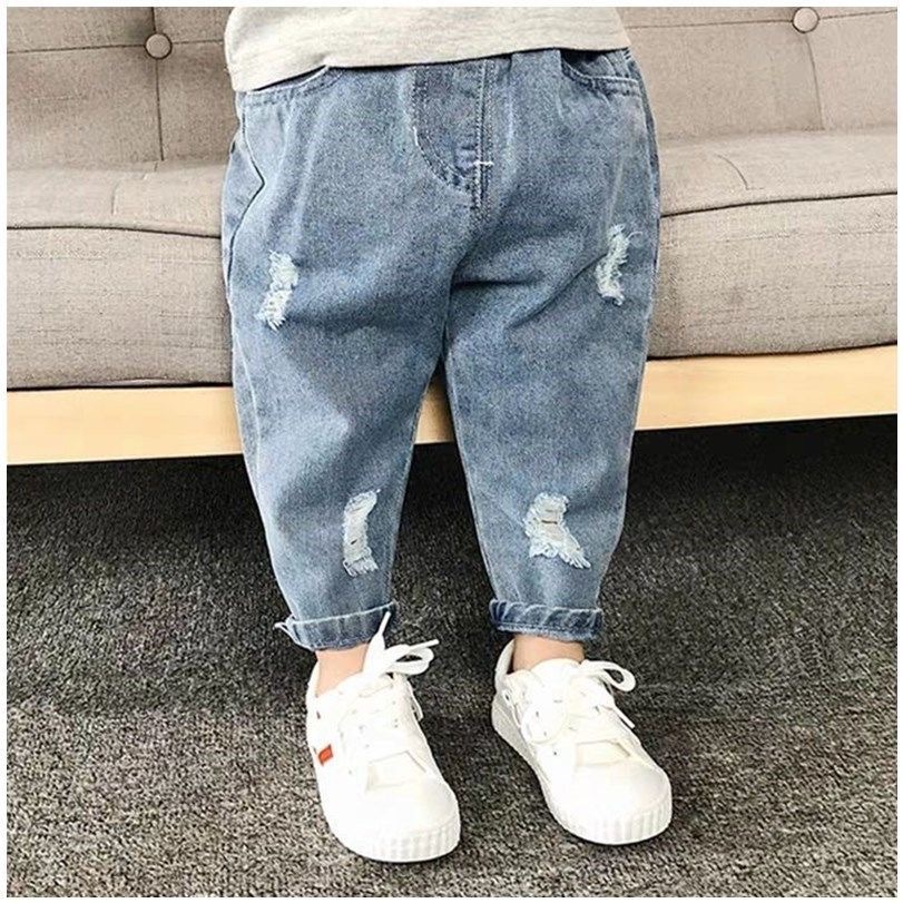 Children's Wear Children's Ripped Jeans Spring and Autumn New 1-8 Years Old Girl Boys' Loose Trousers Baby Western Style Daddy Pants