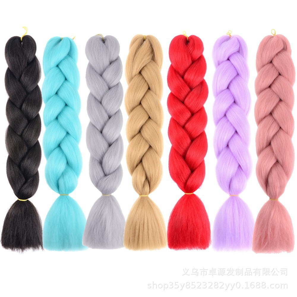Monochrome Big Braid Products Foreign Trade Africa Europe and America Color High Temperature Silk Dirty Braid Big Braid Cross-border Hot Wig