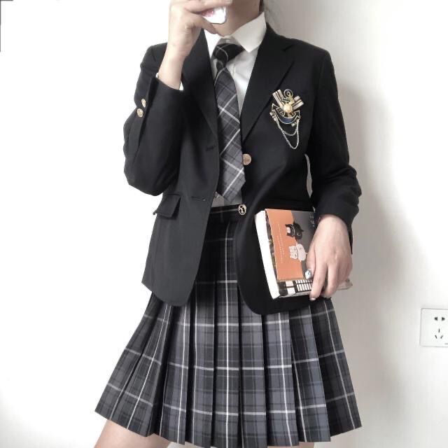 Japanese Original Three-Piece Suit Set, Preppy Style, School Uniform, Solid Color, Slim Fit, Regular Shoulder Suit Jacket, Shirt, and Short Skirt Set