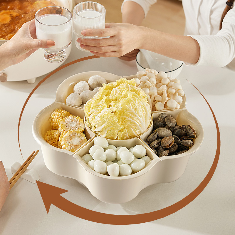 Light Luxury Simple Rotating Hot Pot Platter Household Double-Layer Vegetable and Fruit Dishes Storage Rotating Plate
