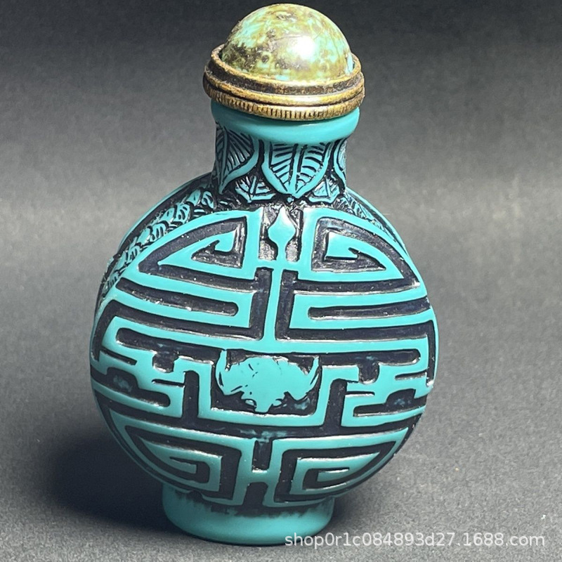 Antique Miscellaneous Antique Snuff Bottle Handle Retro Synthetic Turquoise Zodiac Dragon Flower Bird Crane Antique Dragon Snuff