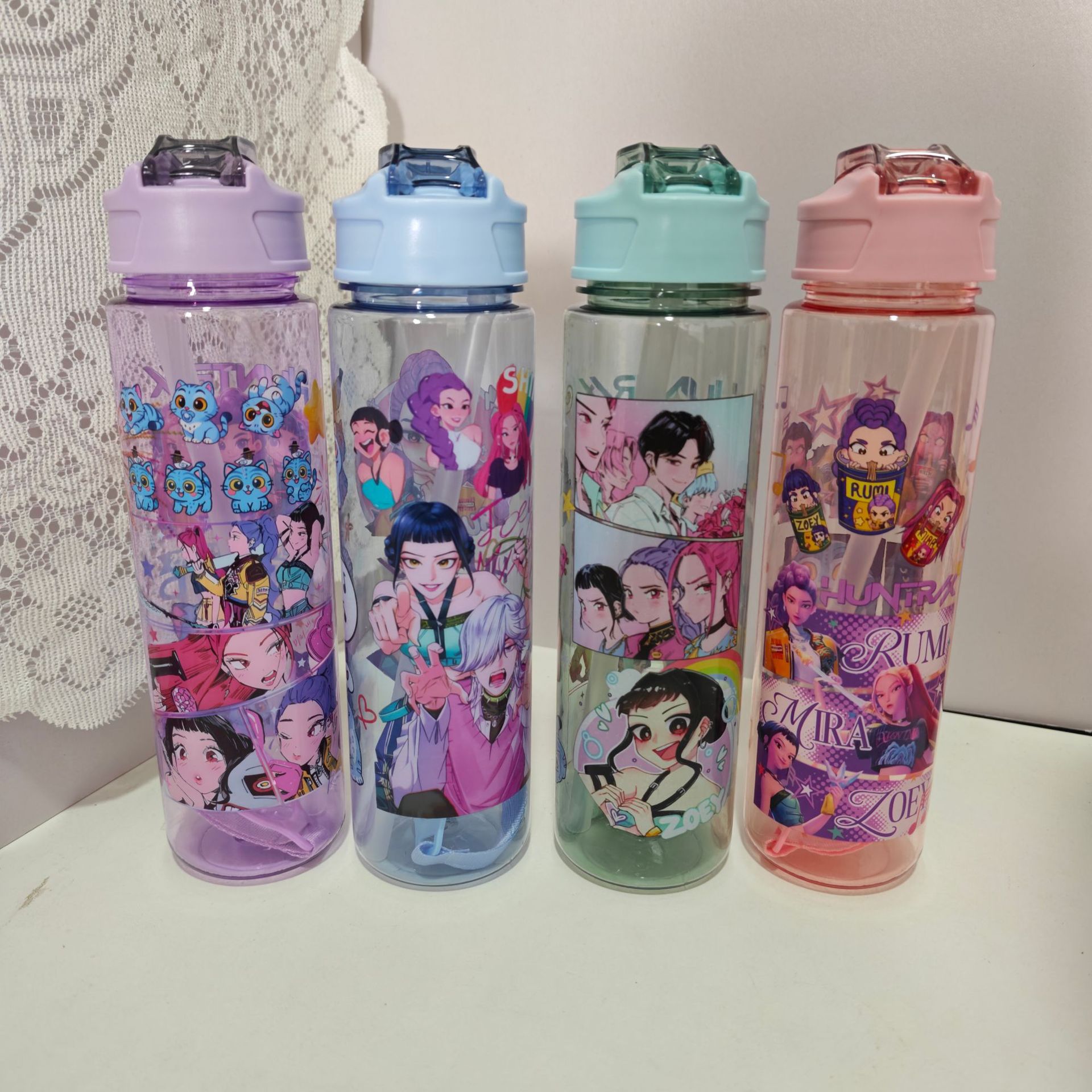 Foreign Trade Cross-Border Witch Hunting Group Cartoon Straw Water Kettle Large Capacity Bouncing Transparent Plastic Water Cup Space Cup