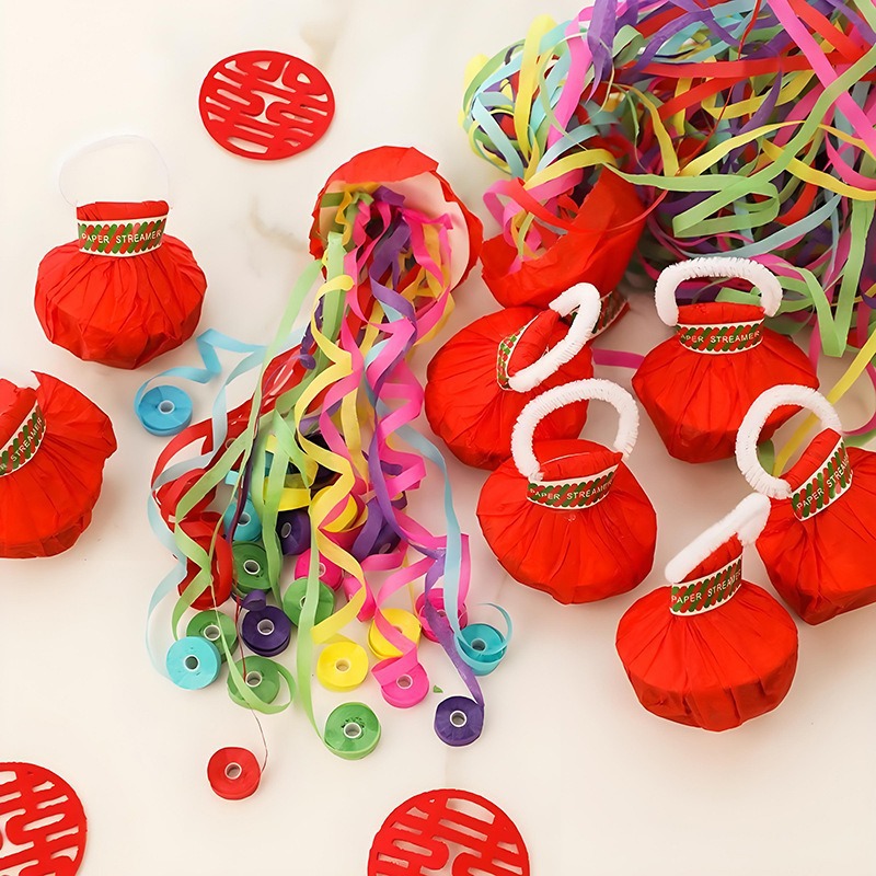 Hand-Thrown Ribbon Pull-Up Flower Ribbon Wedding Cannon Wedding Colorfulful Atmosphere Small Fireworks Light Handheld Fireworks Tube