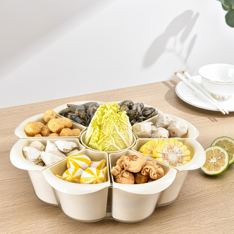 New Hot Pot Plate Drain Basket Multi-compartment Household Rotatable Plastic Fruit Plate Vegetable Basket Vegetable Plate