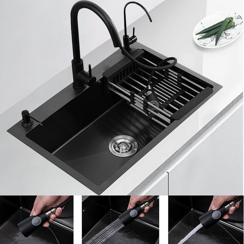 Factory straight hair stainless steel black nano sink large single sink kitchen sink sink sink sink sink thickened handmade