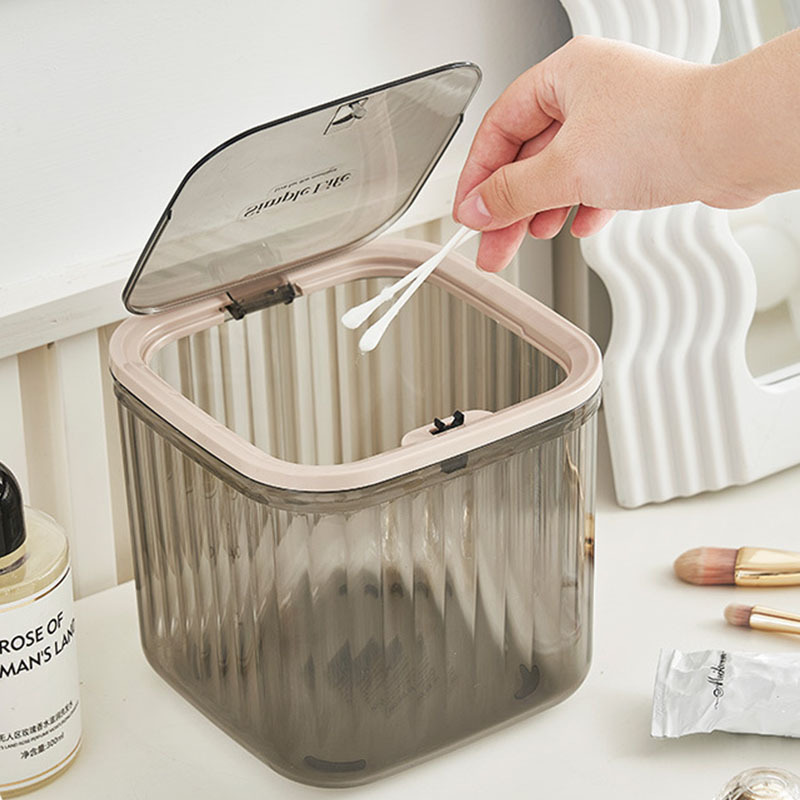 Light luxury mini desktop Trash Can household living room desk small paper basket press elastic cover sundries storage cleaning tube