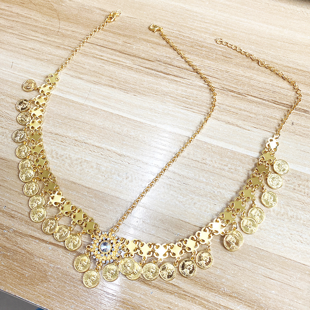 Hot New Exotic Headwear European and American Retro Ethnic Style Alloy Diamond Coin Tassel Headwear Headchain