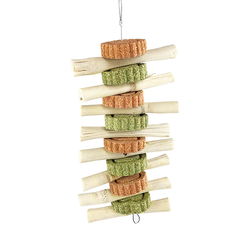 Rabbit Chew Toy with Sweet Bamboo Skewers, Chinchilla Guinea Pig Rabbit Grass Cake Sweet Bamboo Skewers Chew Toy Combo